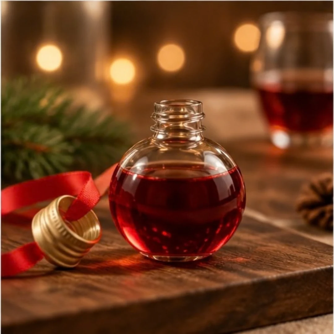 Geopende kerstbal van de Likeur Adventskalender gevuld met likeur